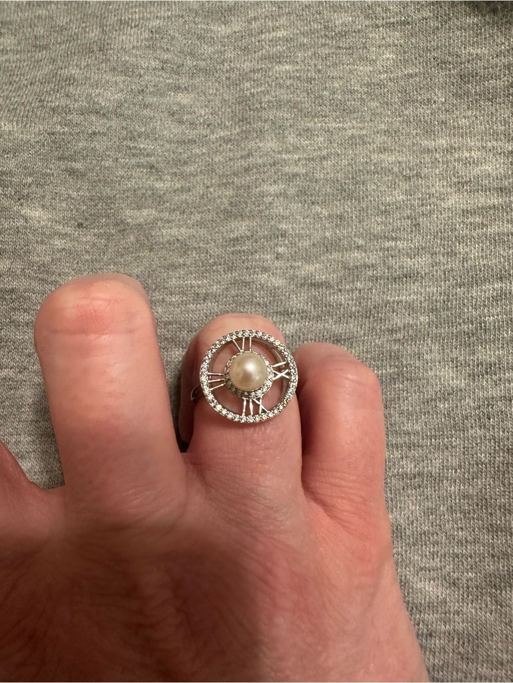 Vantel Pearls Silver Ring with White Pearl Center and Halo